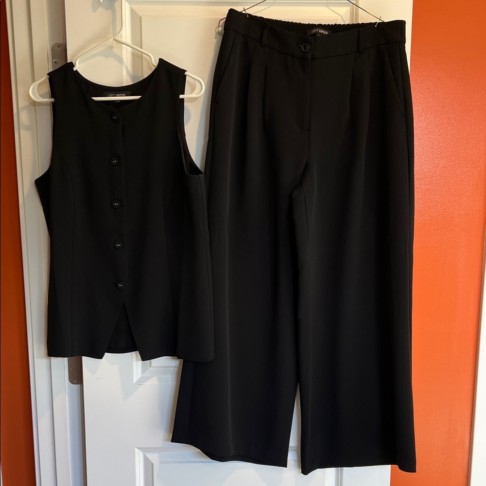 LOFT Black Wide Leg Pants & Sleeveless Vest Set